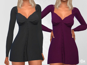 Sims 4 — Front Buttoned Long Sleeved Dresses by saliwa — Front Buttoned Long Sleeved Dresses