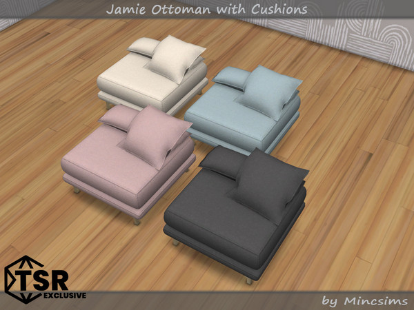 Sims 4 — Jamie Ottoman with Cushions by Mincsims — Basegame Compatible 4 swatches