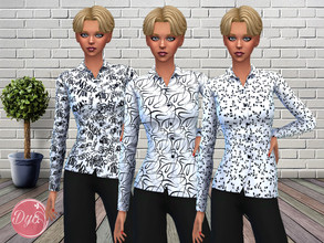 Sims 4 — Black and white blouse by dyokabb — Abstract, flowers blouse