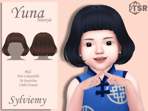 Sims 4 — Yuna Hairstyle (Toddler) by Sylviemy — Medium Straight Hair New Mesh Maxis Match All Lods Base Game Compatible