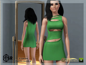 Sims 3 — Cut-Out Asymmetrical Design Dress by Harmonia — 3 color Recolorable Please do not use my textures. Please do not