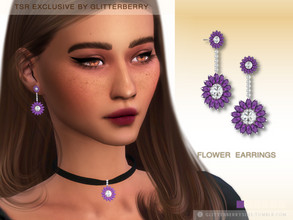 Sims 4 — Flower Earrings by Glitterberryfly — A dangle pair of purple flower earrings. With amethyst gemstones