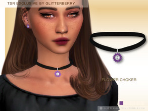 Sims 4 — Flower Choker by Glitterberryfly — A purple flower with diamonds choker