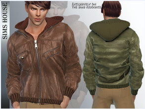 Sims 4 — MEN'S LEATHER JACKET WITH HOOD by Sims_House — MEN'S LEATHER JACKET WITH HOOD 4 options. Men's leather jacket