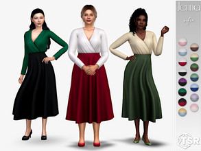 Sims 4 — Jenna Outfit by Sifix2 — A long skirt and tucked wrap blouse. Comes in 15 colors for teen, young adult, adult