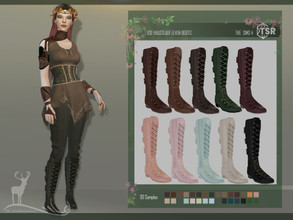 Sims 4 — HAUSTLAUF ELVEN BOOTS by DanSimsFantasy — High-necked boots with front braiding, the colors match the pants of