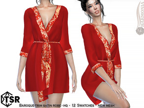 Sims 4 — Baroque-trim Satin Robe by Harmonia — New Mesh All Lods 12 Swatches HQ Please do not use my textures. Please do