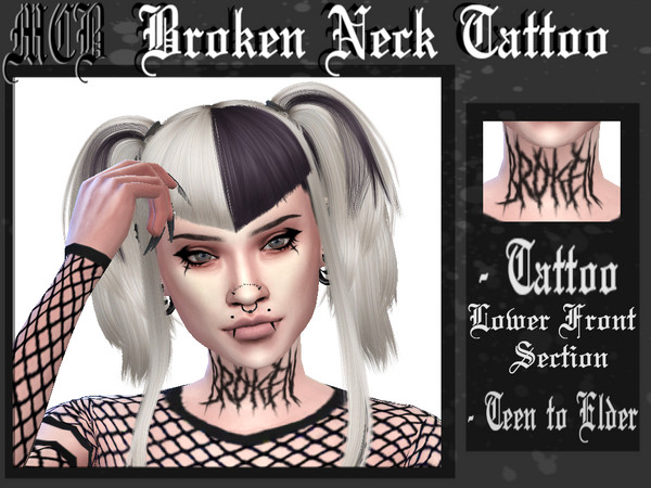 Sims 4 — Broken Neck Tattoo by MaruChanBe2 — Neck tattoo with text <3