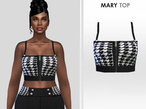 Sims 4 — Mary Top by Puresim — Black and white top with zipper.