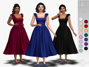 Sims 4 — Juliet Dress by Sifix2 — A poofy midi dress with a square neckline and ruffles. Comes in 15 colors for teen,