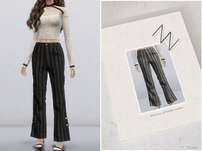 Sims 4 — VERTICAL STRIPED PANTS by ZNsims — The design details are: vertical stripes, straight leg, jeans. 5 colors.