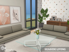 Sims 4 — Seaside Living Room | TSR CC Only  by Summerr_Plays — Seaside is a spacious living room with lots of light,