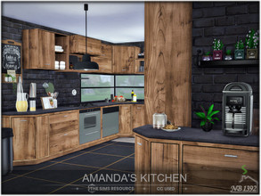 Sims 4 — Amanda's Kitchen (CC only TSR) by nobody13922 — A beautiful wooden kitchen against a background of black bricks