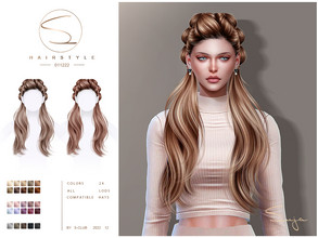 Sims 4 — Double long braid hair (Suja 021222) by S-Club — Double long braid hair with 24 swatches, hope you like, thank