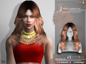 Sims 4 — Janice Hairstyle by Mazero5 — A long hair that elegantly wave through each sides 45 Swatches to choose from