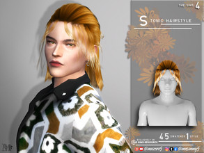 Sims 4 — Stonic Hairstyle by Mazero5 — Medium length hair that was tied halfway with lots of little hairs upfront 45