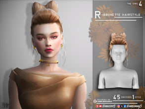 Sims 4 — Ribbonette Hairstyle by Mazero5 — Fully tied up hair which was tied up like a ribbon on top 45 Swatches to