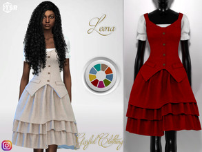 Sims 4 — Leena - Fluffy dress with vest by Garfiel — Cute fluffy skirt, outfit with pockets and buttons on the vest