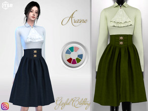 Sims 4 — Arasne - Shirt with scarf and skirt with corset by Garfiel — Shirt with long sleeves and scarf in one color.