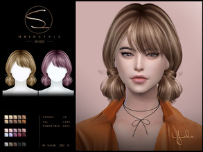 Sims 4 — Cute Double buns with bangs hairstyle (YOKO051222)by S-CLUB by S-Club — Cute Double buns with bangs hairstyle