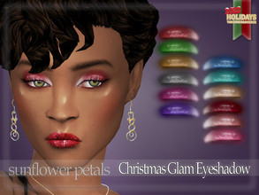 Sims 4 — Christmas Glam Eyeshadow by SunflowerPetalsCC — A glossy, glittery, bright eyeshadow in 12 festive shades.