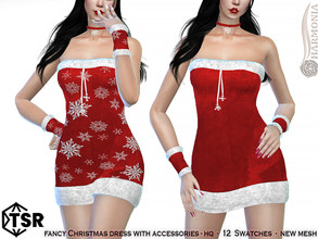 Sims 4 — Fancy Christmas Dress with Accessories by Harmonia — New Mesh All Lods 12 Swatches HQ Please do not use my