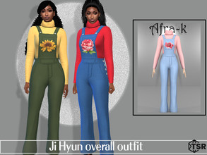 Sims 4 — Ji Hyun overall outfit by akaysims — Overalls jumpsuit with turtleneck top for winter. Comes in 15 swatches. -
