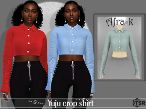 Sims 4 — Yuju crop shirt by akaysims — Cropped shirt with long sleeves. Comes in 21 swatches. - HQ Compatible