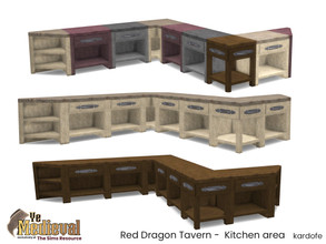 Sims 4 — Ye Medieval Red Dragon Tavern Counter by kardofe — Kitchen worktop, in stone and rustic wood, in five colour