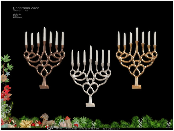 Sims 4 — Christmas 2022 - Holiday candle Menora v2 by Severinka_ — Holiday candle Menora on 7 lights From the set
