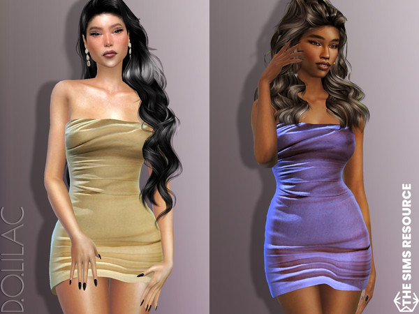 Sims 4 — Linen Strapless Mini Dress DO671 by DOLilac — Custom thumbnail New Mesh 10 Colors Adult-Elder-Teen-Young Adult