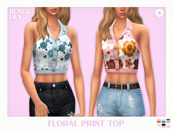 Sims 4 — Floral Print Top by Black_Lily — YA/A/Teen 6 Swatches New item