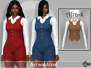 Sims 4 — Jen waistcoat with blouse by akaysims — Single breasted asymmetrical waistcoat for women. Comes in 10 swatches.