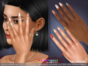 Sims 4 — Rounded Square Glitter Tips Medium Nails by feyona — Rounded Square Glitter Tips Medium Nails come with 20