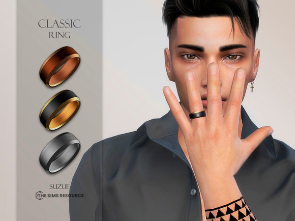 Sims 4 — Classic Ring (Left Side) by Suzue — -New Mesh (Suzue) -9 Swatches -For Male -HQ Compatible