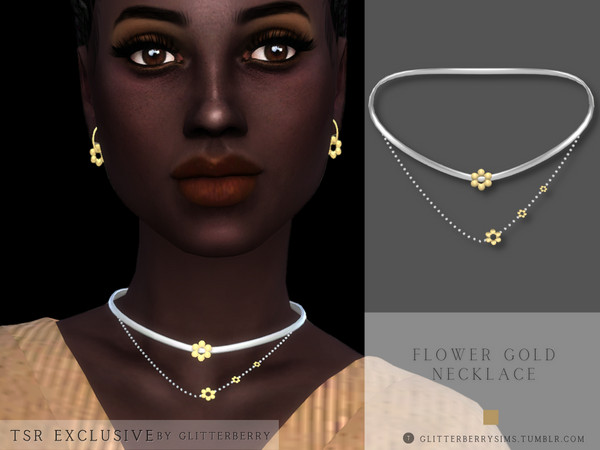 Sims 4 — Flower Gold Necklace by Glitterberryfly — a silver and gold flower necklace.