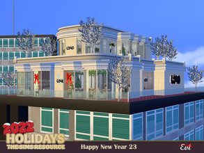 Sims 4 — Happy New Year _TSR only CC by evi — A penthouse restaurant on the top of the world with festive decorations