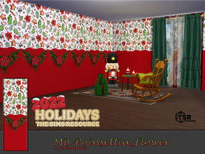 Sims 4 — MB-Poinsettia_Flower by matomibotaki — MB-Poinsettia_Flower Decorative Christmas wallpaper with fir garland and
