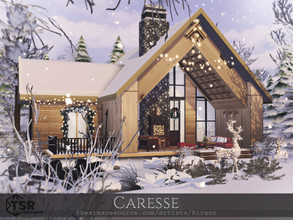 Sims 4 — Caresse - TSR CC Only by Rirann — Caresse is a contemporary Christmas home in light brown, black and white
