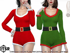 Sims 4 — Christmas Costume Plush-Trim Leotard by Harmonia — New Mesh All Lods 11 Swatches HQ Please do not use my
