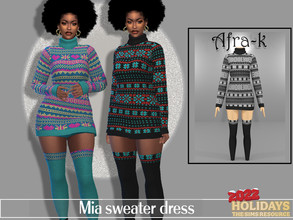 Sims 4 — Mia winter sweater dress by akaysims — Winter sweater dress with thigh high socks. Comes in 20 swatches. - HQ