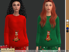 Sims 4 — Christmas Pajamas Set - Top - Set31-1 by ekinege — Women's pajama top features a long sleeved, a festive