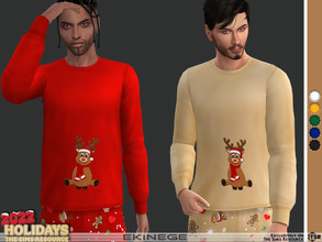Sims 4 — Christmas Pajamas Set - Top - Set31-3 by ekinege — Men's pajama top features a long sleeved, a festive reindeer
