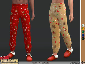 Sims 4 — Christmas Pajamas Set - Bottom - Se31-4 by ekinege — Men's pajama bottom features a soft elastic waistband, a