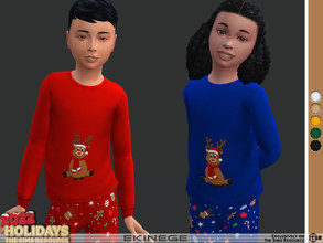 Sims 4 — Christmas Pajamas Set - Top - Se31-5 by ekinege — Kid's pajama top features a long sleeved, a festive reindeer