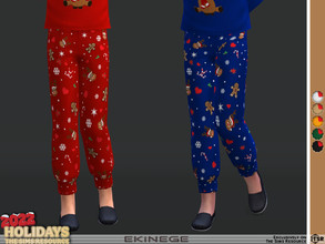 Sims 4 — Christmas Pajamas Set - Bottom - Se31-6 by ekinege — Kid's pajama bottom features a soft elastic waistband, a