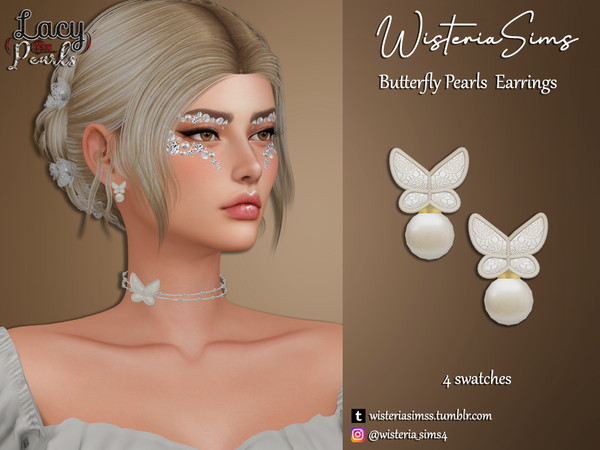 Sims 4 — LacyPearls Butterfly Earrings by WisteriaSims — We are glad to present you works of our mini-cooperation