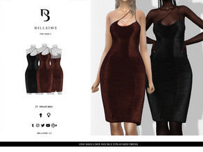 Sims 4 — One Shoulder Double Strap Midi Dress by Bill_Sims — This dress features a one shoulder double strap design and a