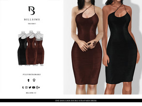 Sims 3 — One Shoulder Double Strap Midi Dress by Bill_Sims — This dress features a one shoulder double strap design and a