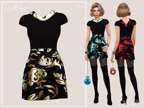 Sims 4 — With Love by Paogae — Black mini dress, patterned skirt and collar, in six colours, perfect for the Christmas